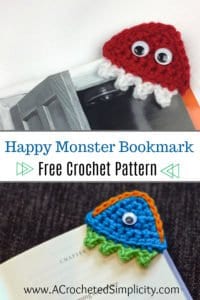 Free Crochet Pattern - Happy Monsters Crochet Bookmark by A Crocheted Simplicity #crochet #freecrochetpattern #crochetbookmark