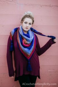 Free Crochet Pattern - Griffin Shawl / Triangular Scarf by A Crocheted Simplicity #crochet #freecrochetshawlpattern #freecrochetpattern #freecrochetscarf #triangularscarfpattern #lionbrandmandala #crochetshawl #crochetscarf #crochetshawlpattern #crochettriangularshawl