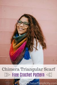 Free Crochet Pattern - Chimera Scarf by A Crocheted Simplicity #freecrochetpattern #crochetscarf #crochet #womensscarf #lionbrandmandala #crochetscarfpattern