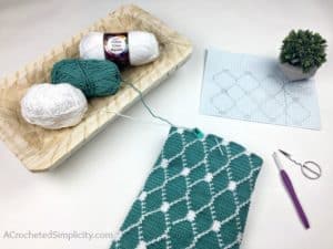 Moroccan Grocery Bag Holder - Free Crochet Plastic Bag Holder by A Crocheted Simplicity #crochet #handmade #grocerybagholder #plasticbagholder #freecrochetpattern #crochetgrocerybagholder #crochetforhome #tapestrycrochet