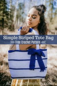 Free Crochet Bag Pattern - Simple Striped Tote Bag by A Crocheted Simplicity #freecrochetpattern #crochettotebagpattern #crochetbagpattern #stripedtotebag