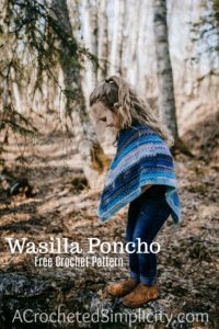 Free Crochet Pattern - Wasilla Poncho by A Crocheted Simplicity #freecrochetpattern #crochetponcho #crochet #girlsponcho #lionbrandmandala #crochetponchopattern