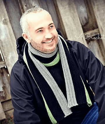 Free Crochet Pattern - Men's Knit-Look Ribbed Scarf by A Crocheted Simplicity #freecrochetpattern #crochetscarfpattern #crochetformen #crochetscarf #knitlookcrochet #videotutorial
