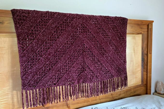 Aubergine Afghan - Free Crochet Blanket Pattern by A Crocheted Simplicity #freecrochetpattern #crochetblanketpattern #crochetafghanpattern #freecrochetblanketpattern #crochet #grannysquareblanket