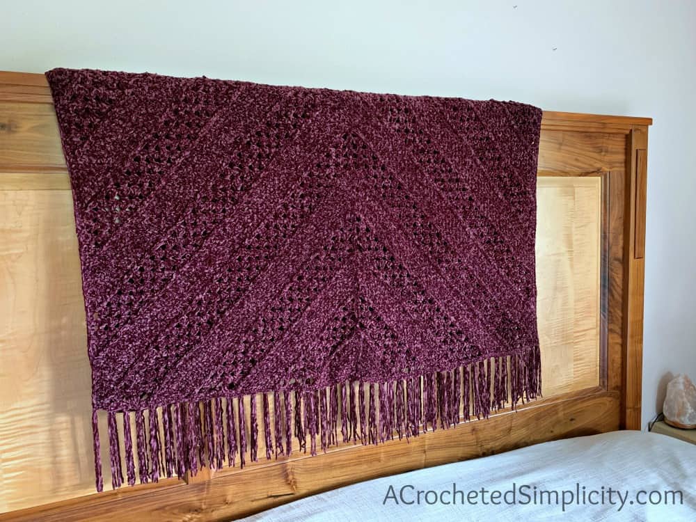 Aubergine Afghan - Free Crochet Afghan Pattern by A Crocheted Simplicity #freecrochetpattern #crochetblanketpattern #crochetafghanpattern #freecrochetblanketpattern #crochet #grannysquareblanket