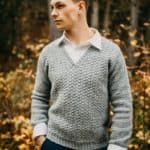 Crochet Sweater Pattern for Men - Breckenridge V Neck Pullover Sweater for Men by A Crocheted Simplicity #crochetmenspullover #crochetsweater #mensvnecksweater #crochetpattern #crochetformen #texturedcrochet #crochet #crochetmenssweater