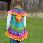 Crochet Circle Vest Pattern - Girls Butterfly Mandala Circle Vest by A Crocheted Simplicity #crochetvest #crochetcirclevest #circlevest #crochetbutterfly ##texturedcrochet #circlevestpattern #crochetpattern #crochetforgirls