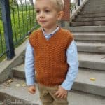 Crochet Boys Vest Pattern - Summit Boys Sweater Vest by A Crocheted Simplicity #crochetvest #crochetvestpattern #vneck #texturedcrochet #boyscrochet #crochetforboys #boyssweatervest #handmadevest
