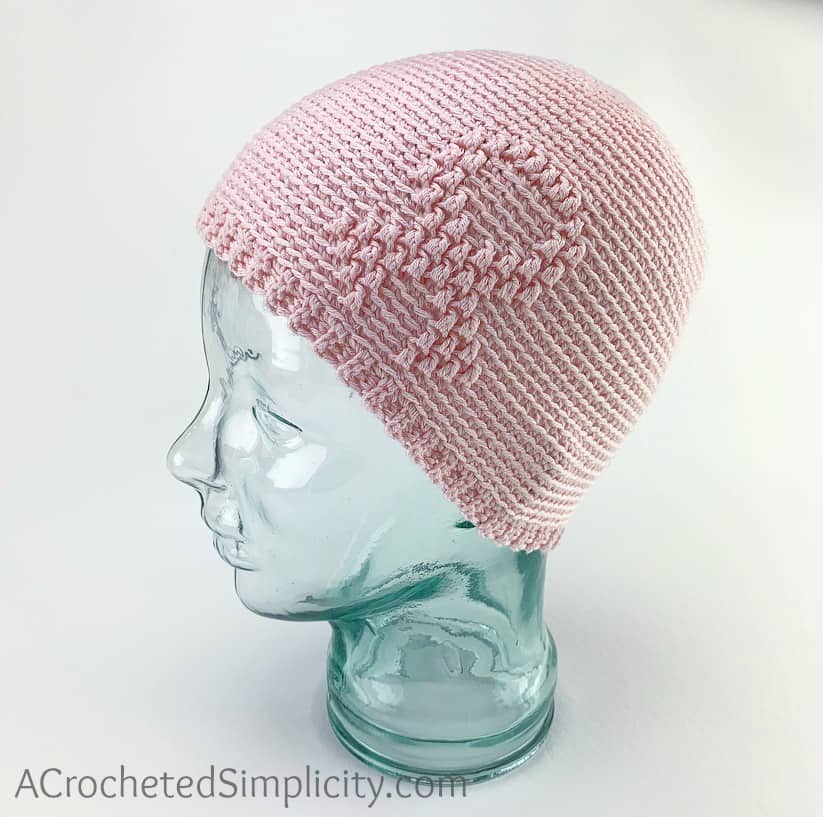 Free Crochet Beanie Pattern - Awareness Ribbon Beanie Crochet Pattern by A Crocheted Simplicity #freecrochetpattern #freecrochetbeaniepattern #crochetawarenesshat #awarenessribbon #awarenessribbonbeanie #cancerawarenessbeanie #chemocap #crochetchemocap #crochetcancerhat #raiseawareness