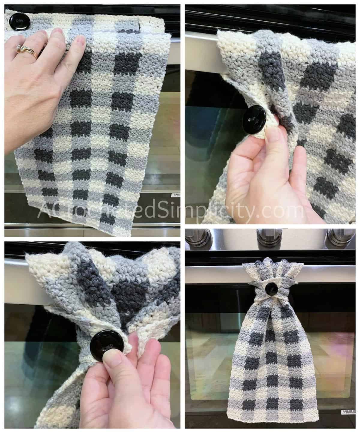 Free Crochet Pattern - Buffalo Plaid Dish Towel by A Crocheted Simplicity #buffaloplaidtowel #buffaloplaidcrochet #freecrochetpattern #crochetdishtowel #crochetteatowel #farmhousechecktowel #crochetkitchentowel