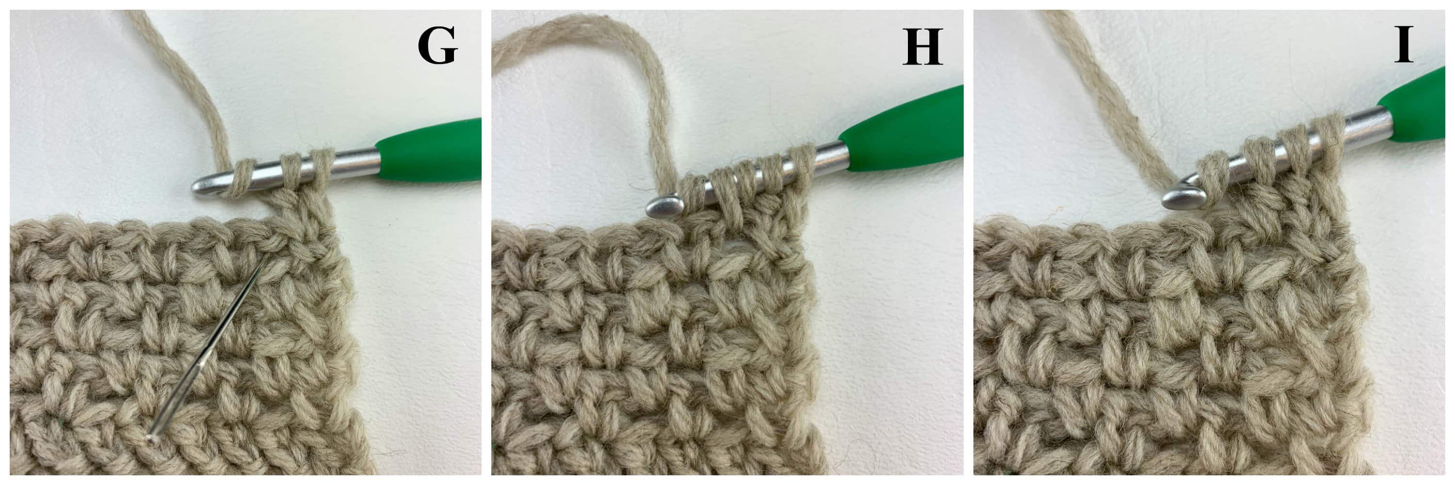 Learn to Crochet the Alternate Double Crochet Decrease, also know as a chainless double crochet - tutorial by A Crocheted Simplicity #crochetstitchtutorial #chainlessstitch #crochetstitchdecrease #alternatedoublecrochet