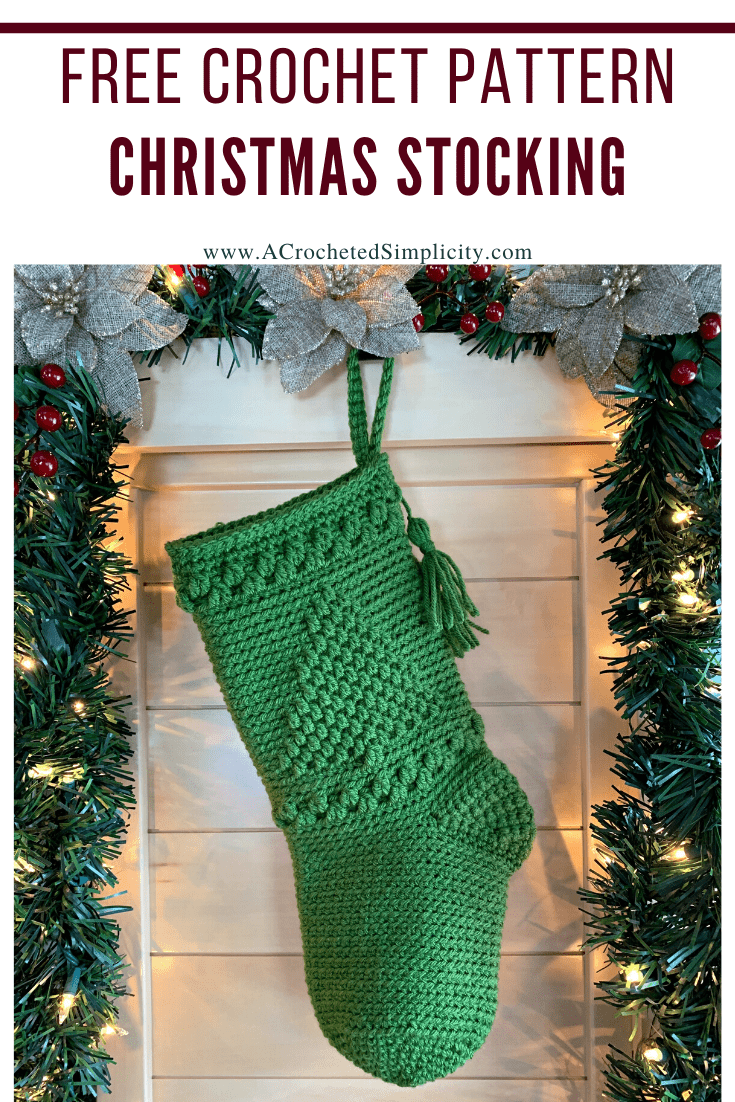 Free Crochet Pattern - O' Christmas Tree Christmas Stocking by A Crocheted Simplicity #freecrochetstockingpattern #freecrochetpattern #crochetchristmas #christmasstockingpattern #crochet #handmadestocking