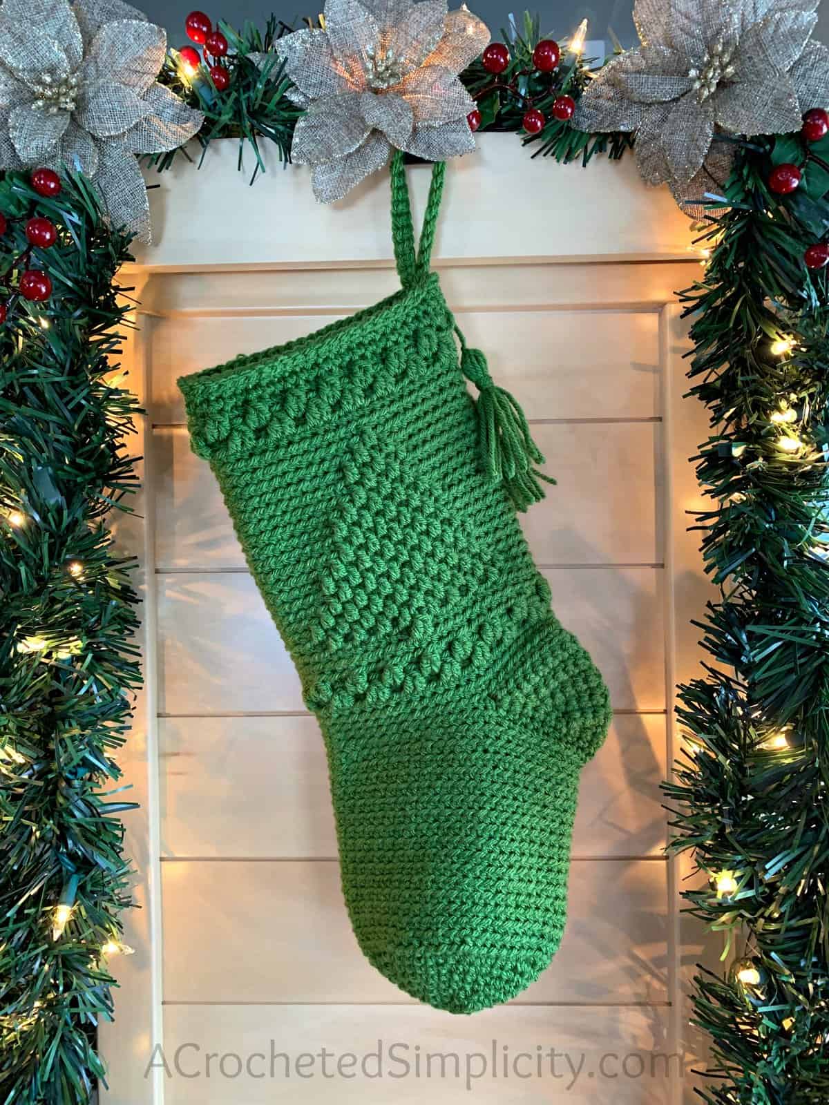 Free Crochet Pattern - O' Christmas Tree Christmas Stocking by A Crocheted Simplicity #freecrochetstockingpattern #freecrochetpattern #crochetchristmas #christmasstockingpattern #crochet #handmadestocking