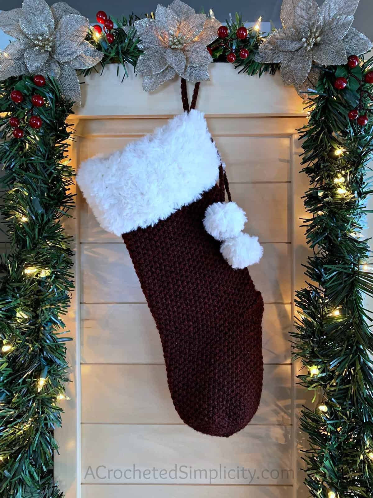 Free Crochet Pattern - Classic Textures Christmas Stocking by A Crocheted Simplicity#freecrochetstockingpattern #freecrochetpattern #crochetchristmas #christmasstockingpattern #crochet #handmadestocking