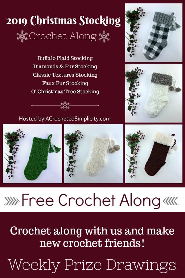 Join us for the 2019 Christmas Stocking Crochet Along! This is a free event for all with weekly prizes. We hope you'll join us!