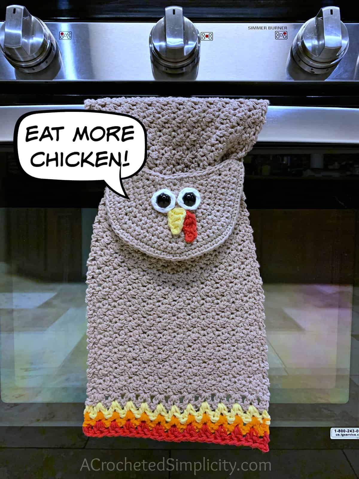 Free Crochet Pattern - Turkey Kitchen Towel by A Crocheted Simplicity . #turkey #crochettowel #crochettowelpattern #crochetdishtowel #crochet #freecrochetpattern #crochetturkey