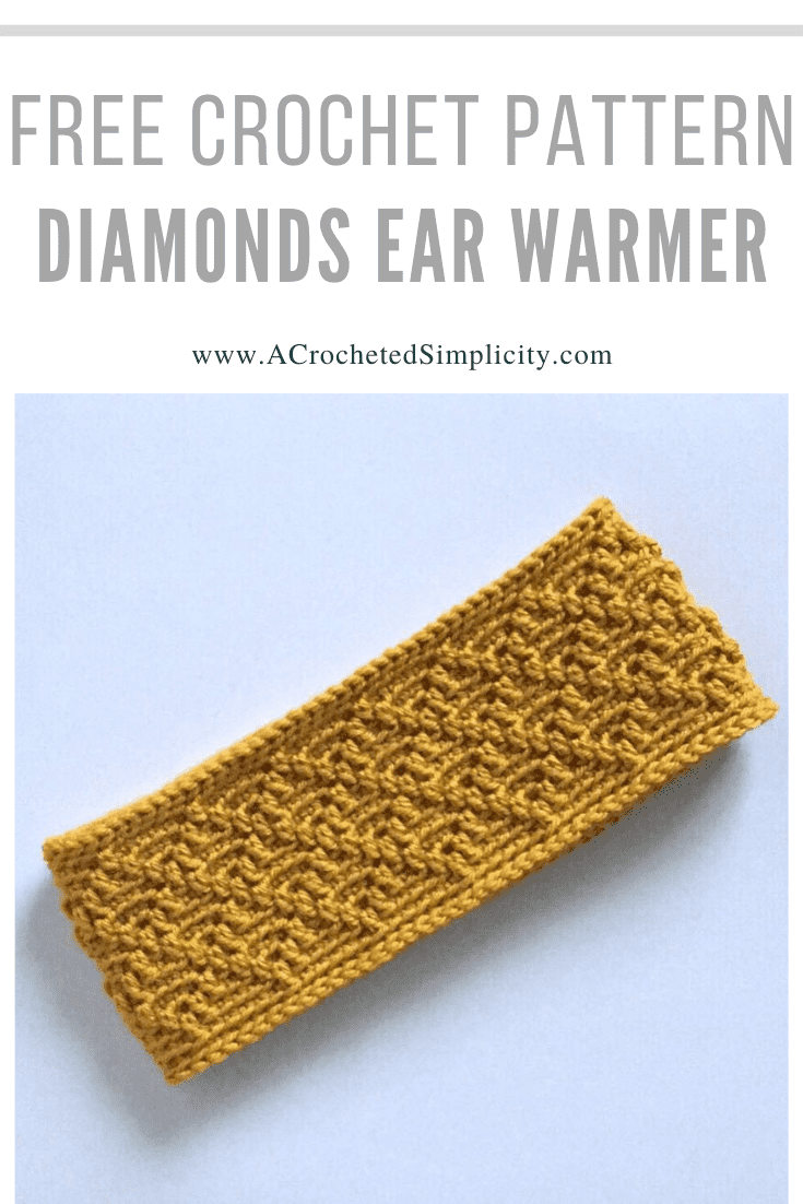 Free Crochet Ear Warmer Pattern - Diamonds Ear Warmer by A Crocheted Simplicity #crochetearwarmer #freecrochetpattern #freecrochetearwarmer #handmade #crochetheadwarmer #crochetdiamonds