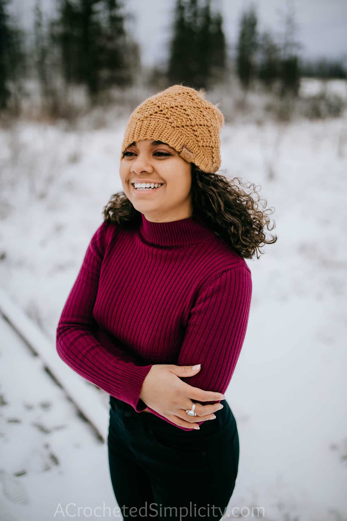 Free Crochet Hat Pattern - Diamonds Beanie, Slouch, Messy Bun & Ear Warmer by A Crocheted Simplicity #crochethat #crochetbeanie #freecrochetpattern #crochetmessybun #crochetearwarmer #handmade #crochetdiamonds