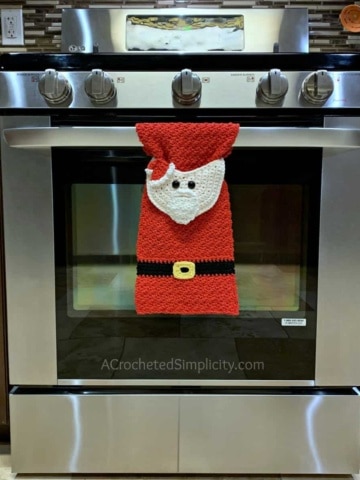 Free Crochet Towel Pattern - Santa Claus Kitchen Towel by A Crocheted Simplicity #santaclauscrochet #crochetsantaclaus #santaclaustowel #freecrochetpattern #crochettowelpattern #santatowel #handmadetowel