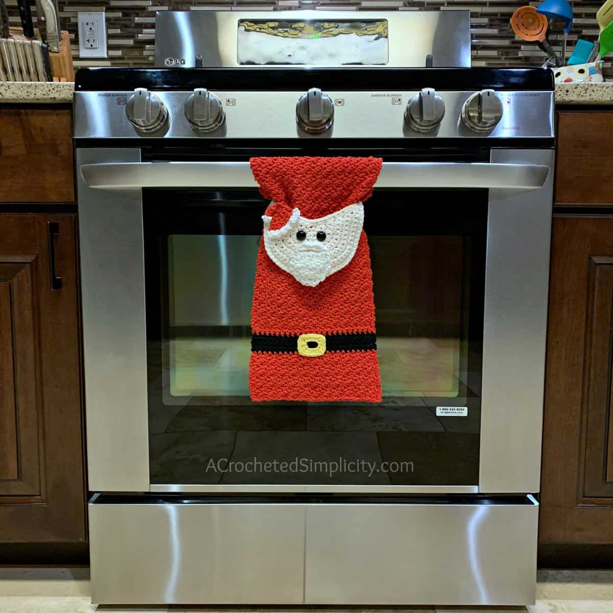 Christmas Santa Sleigh Handmade Crochet Top Button Hanging Kitchen Dish Towel 