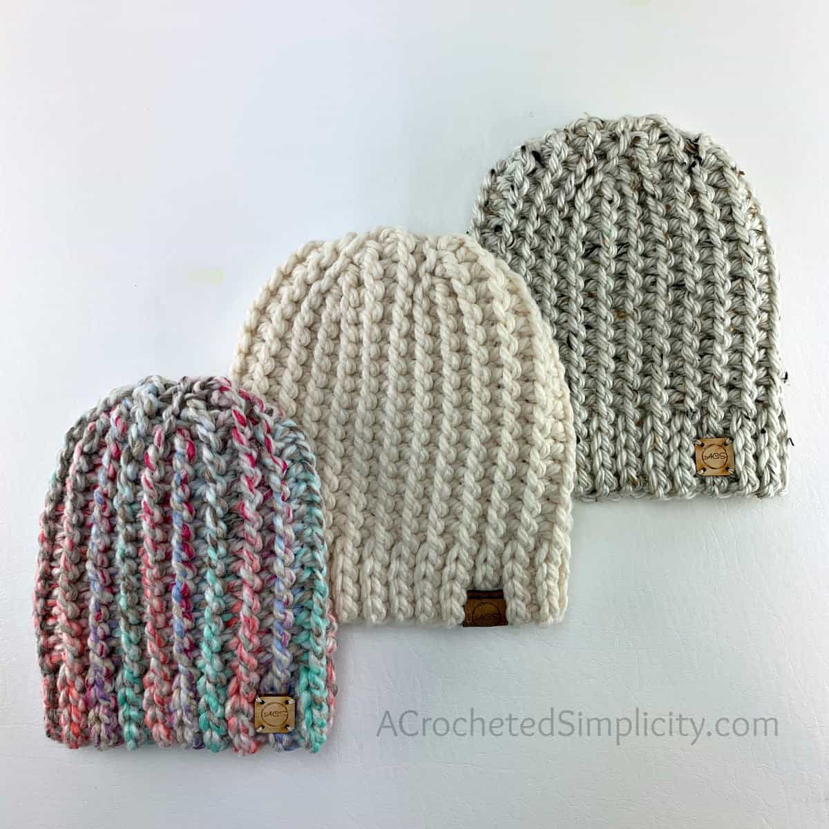 Free Crochet Hat Pattern - Done in One Beanie by A Crocheted Simplicity #freecrochetpattern #freecrochethatpattern #knitlookcrochet #crochetknitlook #crochetpattern #handmade #crochetbeanie #onehourhat #quickcrochetprojects