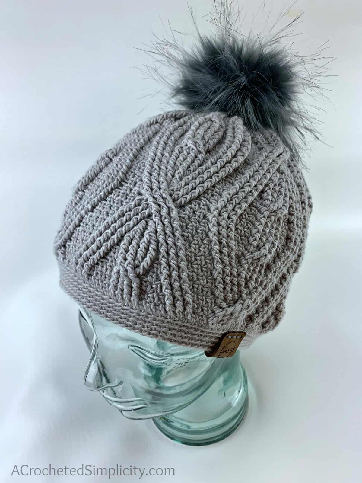 Free Crochet Pattern - Diamonds & Twists Cabled Beanie by A Crocheted Simplicity #freecrochetpattern #cabledbeanie #crochetcables #crochetcablepattern #crochetbeaniepattern #crochethatpattern #cabledhatpattern #crochet