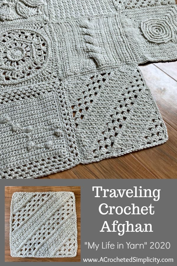 Traveling Crochet Afghan Project - "My Life in Yarn" 2020 in conjunction with Lion Brand Yarns and independent bloggers #freecrochetpattern #freecrochetsquarepattern #10inchcrochetsquare #crochetgrannysquarepattern #travelingafghan #mylifeinyarn #travelingafghans #travelingcrochetafghan