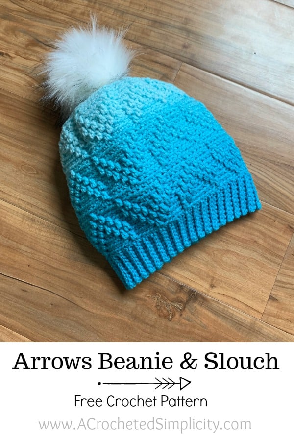 Free Crochet Hat Pattern - Arrows Beanie & Slouch by A Crocheted Simplicity #freecrochetpattern #freecrochethatpattern #crochethatpattern #crochetbeaniepattern #crochetslouchpattern #crochetbeanie #crochethat #crochetslouch #texturedcrochet #crochetstyle