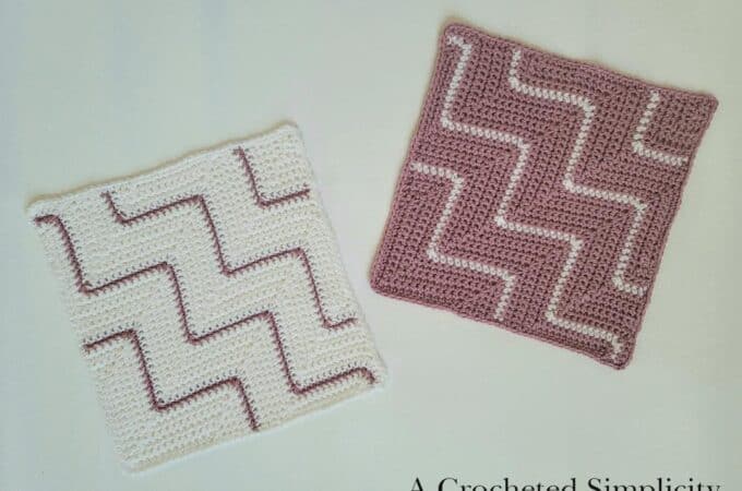 Free Crochet Pattern - Diagonal Chevrons 12" Afghan Square designed by A Crocheted Simplicity. #freecrochetpattern #crochetsquare #afghansquare #cal #freecrochetafghansquare #crochetchevrons #diagonalcrochet #onthebias #cornertocornercrochet #c2ccrochet