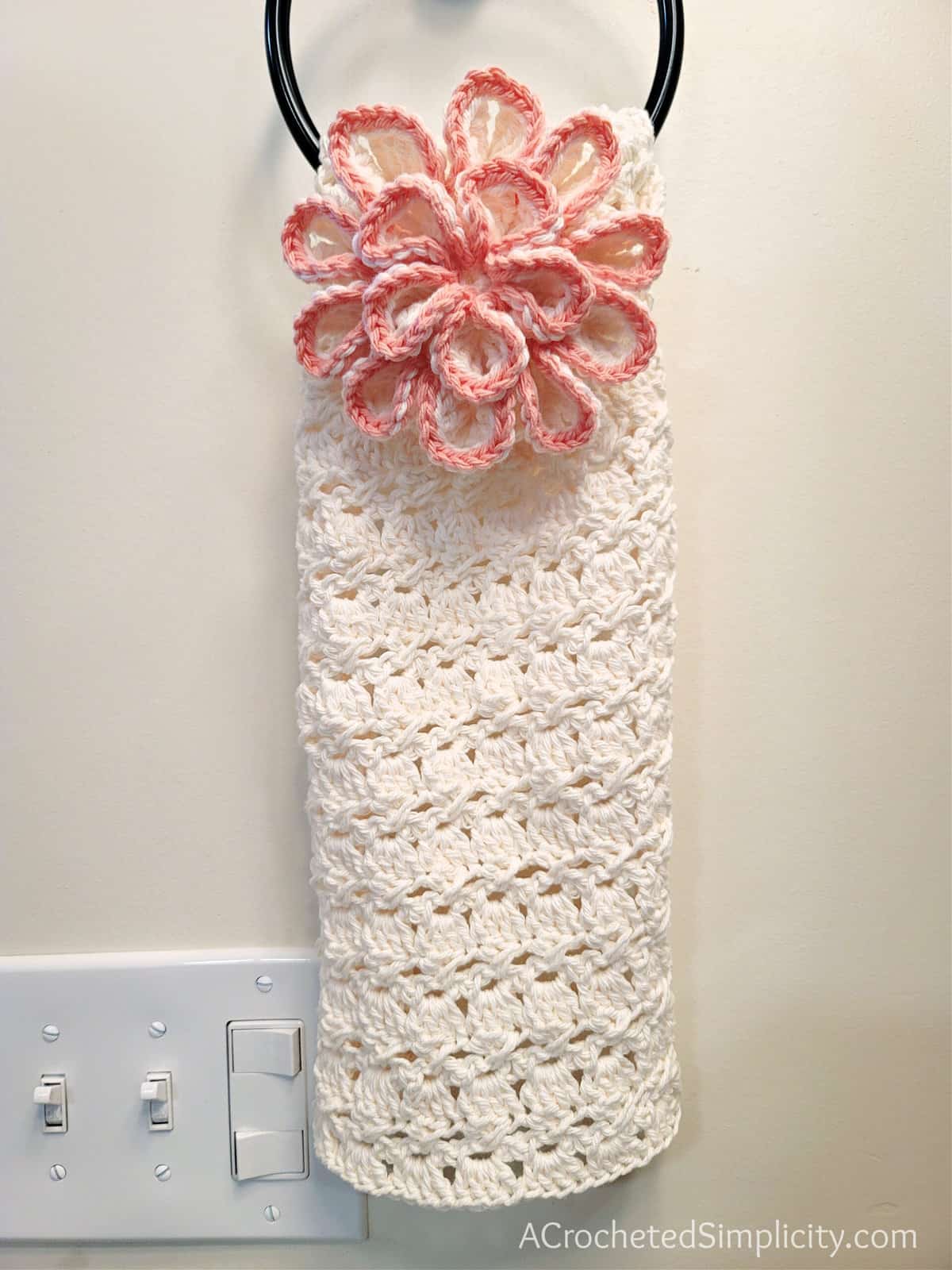 Flowery Hanging Kitchen Towel Crocheted