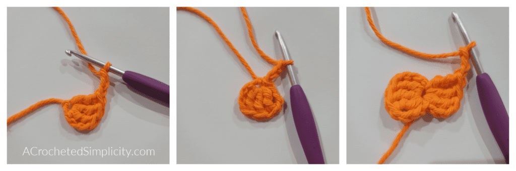 A small orange crochet bow.