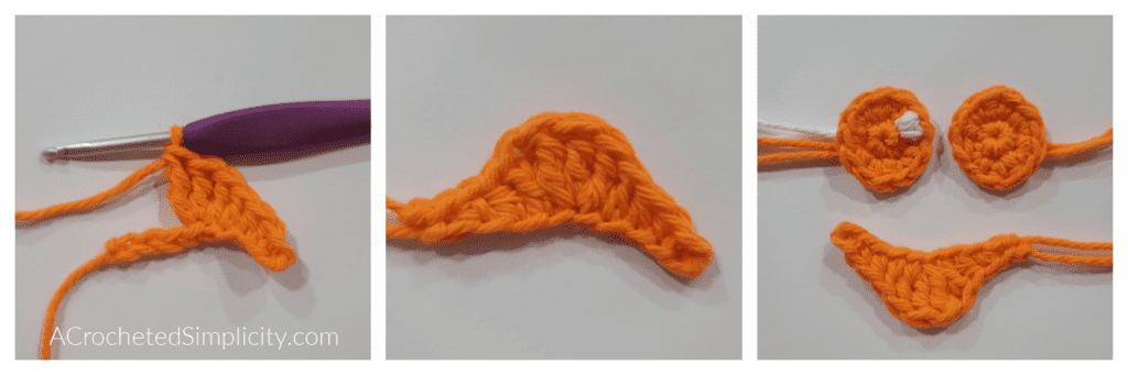 Crochet ghost mouth shown in bright orange yarn.