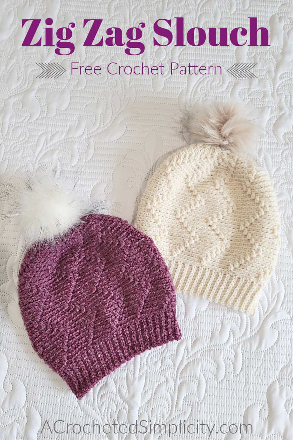 Free Crochet Hat Pattern - Zig Zag Slouch by A Crocheted Simplicity #freecrochetpattern #crochethatpattern #crochetslouchpattern #crochethat #handmadehat