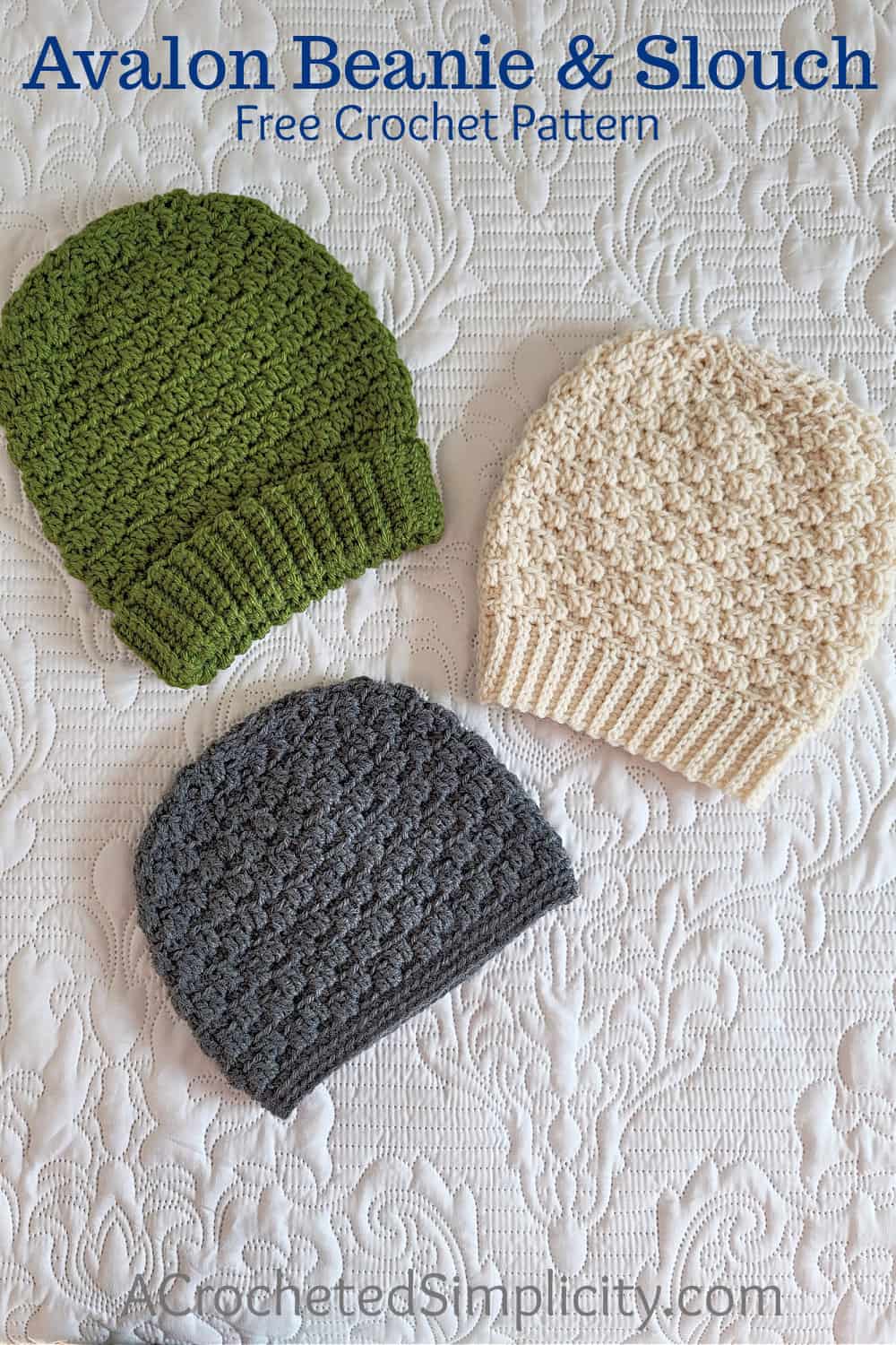 Free Crochet Hat Pattern - Avalon Beanie & Slouch by A Crocheted Simplicity #freecrochetpattern #crochethatpattern #crochetslouchpattern #crochethat #handmadehat