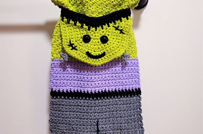 Free Crochet Towel Pattern - Frankenstein's Monster Kitchen Towel by A Crocheted Simplicity #freecrochetpattern #crochetmonster #crochetmonsterpattern #freecrochetfrankensteinpattern #crochet #crochettowel #crochettowelpattern #handmade #halloweentowel #frankensteintowel #frankensteincrochet #crochetfrankenstein