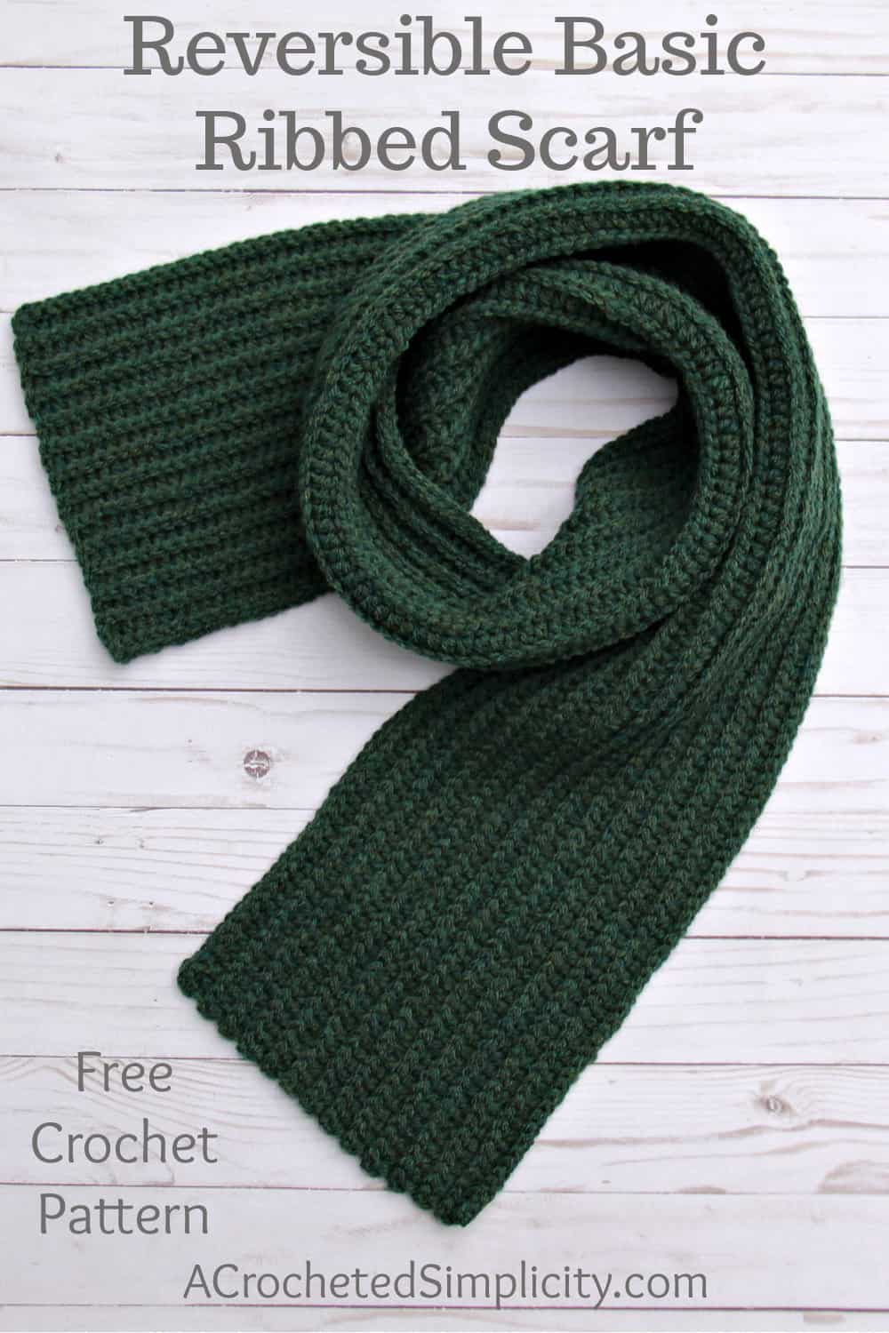 Free Crochet Scarf Pattern - Reversible Basic Ribbed Scarf by A Crocheted Simplicity #freecrochetpattern #freecrochetscarfpattern #crochetscarfpattern #crochetpattern #ribbedscarf #crochetscarf #crochetformen #crochetforguys #handmade #crochetgifts #crochetfashion