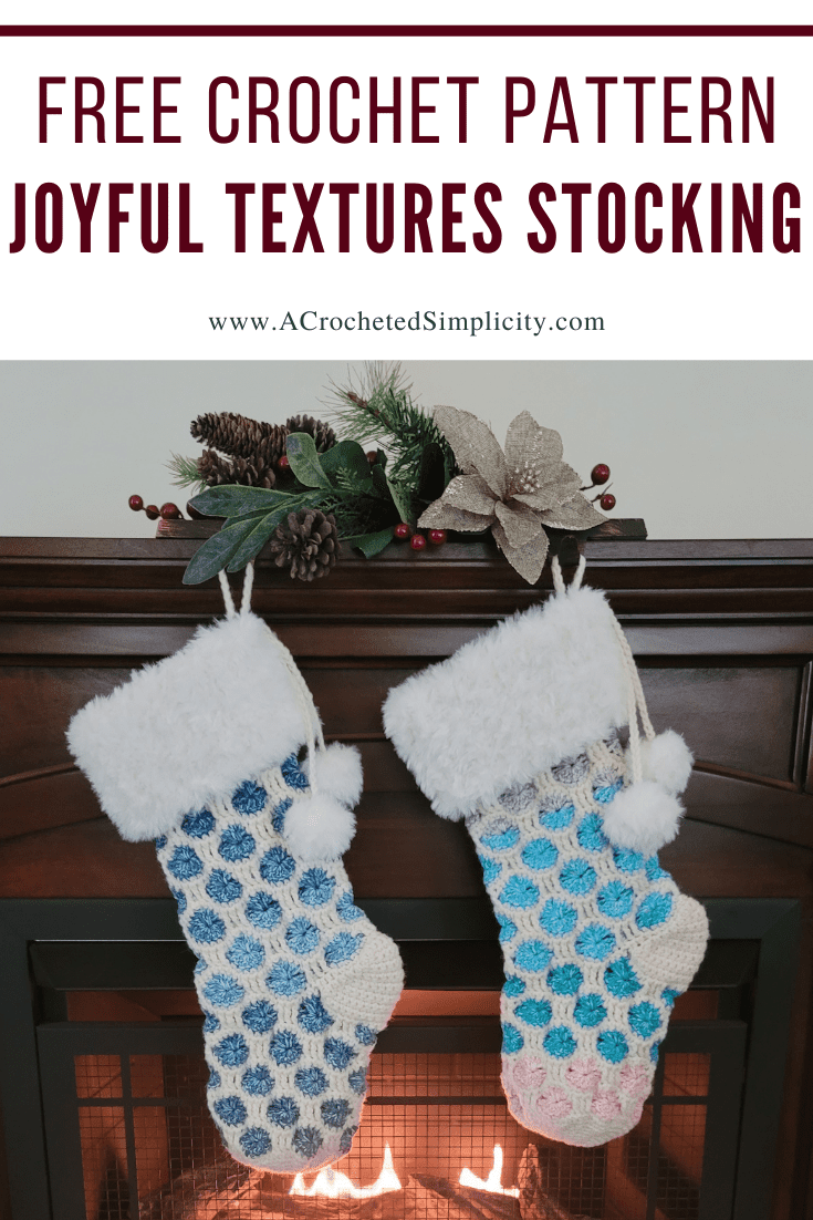 Free Crochet Stocking Pattern - Joyful Textures Christmas Stocking by A Crocheted Simplicity #crochetcatherineswheel #crochetstocking #plaidstocking #farmhouseplaid #farmhousecrochet #crochetchristmas #crochetchristmasstocking #freecrochetpattern #crochet #handmadestocking #handmadechristmas