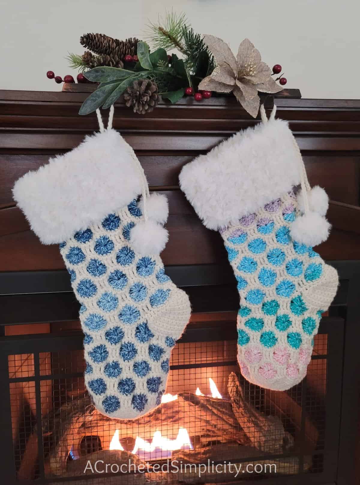 Free Crochet Stocking Pattern - Joyful Textures Christmas Stocking by A Crocheted Simplicity #crochetcatherineswheel #crochetstocking #plaidstocking #farmhouseplaid #farmhousecrochet #crochetchristmas #crochetchristmasstocking #freecrochetpattern #crochet #handmadestocking #handmadechristmas