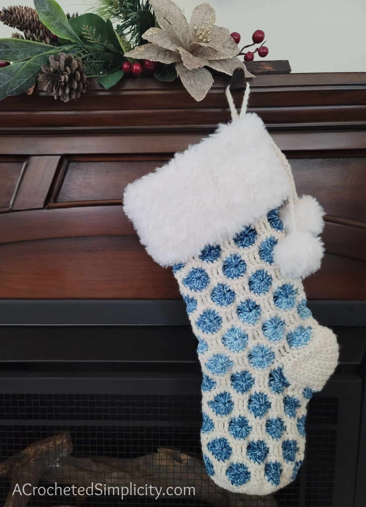 Free Crochet Stocking Pattern - Joyful Textures Christmas Stocking by A Crocheted Simplicity #crochetcatherineswheel #crochetstocking #plaidstocking #farmhouseplaid #farmhousecrochet #crochetchristmas #crochetchristmasstocking #freecrochetpattern #crochet #handmadestocking #handmadechristmas