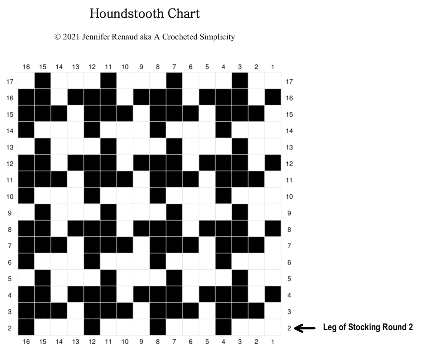 Houndstooth crochet tapestry chart for a Christmas stocking pattern.
