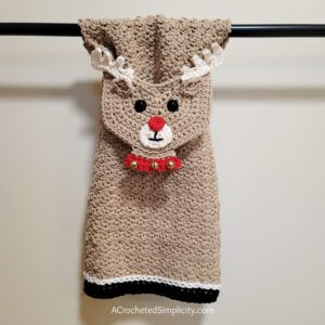Free Crochet Pattern - Reindeer Kitchen Towel by A Crocheted Simplicity #crochet #freecrochetpattern #crochetdeer #crochetkitchentowel #freecrochetdeer #freecrochettowel #christmastowel #kitchentowel #reindeerdecorations