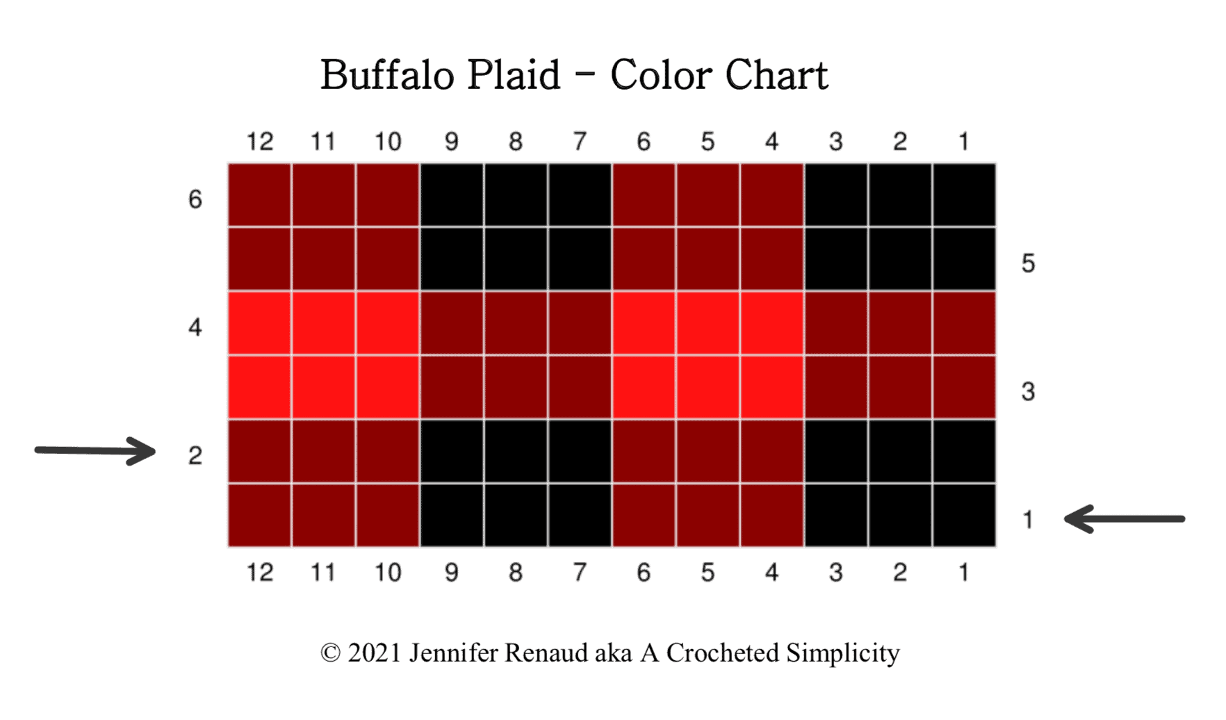 Buffalo check color chart for plaid crochet beanie pattern.