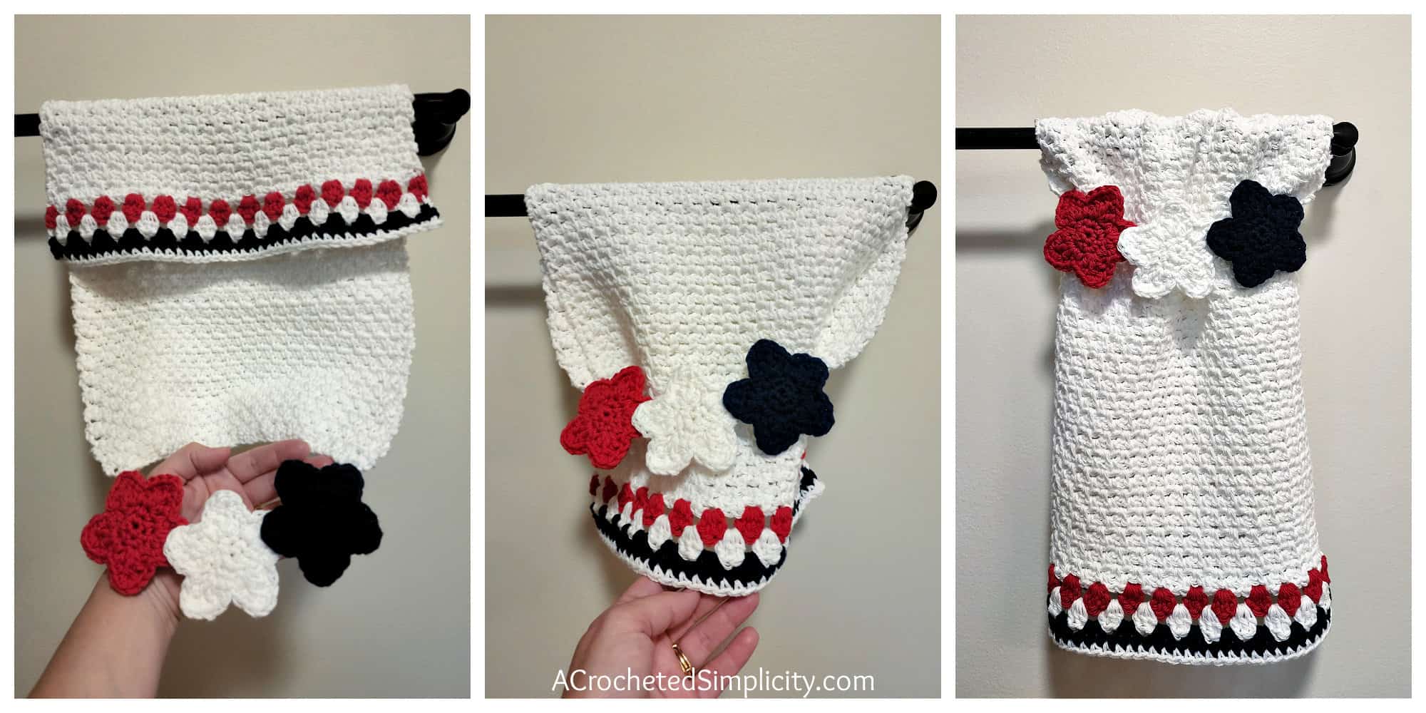 Free Crochet Towel Pattern - Stars & Stripes Keyhole Hand Towel by A Crocheted Simplicity #freecrochetpattern #freecrochettowelpattern #stayputtowel #stayputcrochettowel #keyholetowel #keyholecrochettowel #handmadetowel #crochettowelpattern #crochethandtowel #crochetlinenstitch #kitchentowel #4thofjulydecor #patriotichandtowel #summertowel #crochethandtowel #starsandstripes #crochetstarsandstripes #crochet4thofjuly #fourthofjulycrochet #redwhiteblue #crochetredwhiteblue