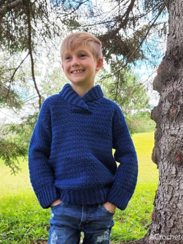 Free Crochet Sweater Pattern - Brentwood Kids Pullover by A Crocheted Simplicity #freecrochetpattern #crochetsweaterpattern #kidssweaterpattern #kidscrochetsweater #kidscrochetsweaterpattern #handmadesweater #crochet #crochetshawlcollarsweater #crochetpullover