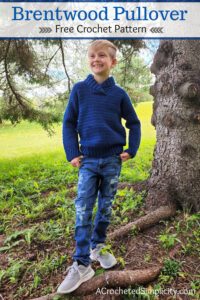 Free Crochet Sweater Pattern - Brentwood Kids Pullover by A Crocheted Simplicity #freecrochetpattern #crochetsweaterpattern #kidssweaterpattern #kidscrochetsweater #kidscrochetsweaterpattern #handmadesweater #crochet #crochetshawlcollarsweater #crochetpullover