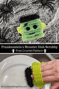 Free Crochet Pattern - Black Cat Dish Scrubby by A Crocheted Simplicity #freecrochetpattern #crochetscrubby #crochetscrubbypattern #crochetdishscrubby #halloweencrochet #crochetblackcat #blackcat #crochetkitchen #crochet #handmade #halloweencrochet #crochetghost #ghost #ghostdecor