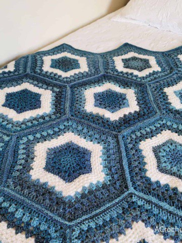 Free Crochet Hexagon Afghan- Succulent Spring Hexagon Afghan by A Crocheted Simplicity #crochetlapghan #freecrochetpattern #crochethexagonsquare #crochethexagonafghan #crochethexagonblanket #crochetafghansquare #12incheafghansquare #freecrochetblanketsquare #crochettextures #crochetafghan #crochetblanket #freehexagonafghanpattern #lionbrandferriswheel #seaglass