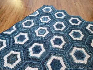 Free Crochet Hexagon Afghan- Succulent Spring Hexagon Afghan by A Crocheted Simplicity #crochetlapghan #freecrochetpattern #crochethexagonsquare #crochethexagonafghan #crochethexagonblanket #crochetafghansquare #12incheafghansquare #freecrochetblanketsquare #crochettextures #crochetafghan #crochetblanket #freehexagonafghanpattern #lionbrandferriswheel #seaglass