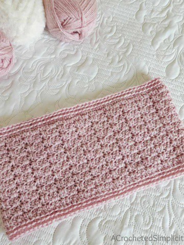 Free Crochet Cowl Pattern - Winter's Blush Cowl & Infinity Scarf by A Crocheted Simplicity #freecrochetpattern #crochetcowl #crochetinfinityscarf #extendedmossstitch #crochetmossstitch #doublecrochetmossstitch #handmade #crochet #handmade #oneskein