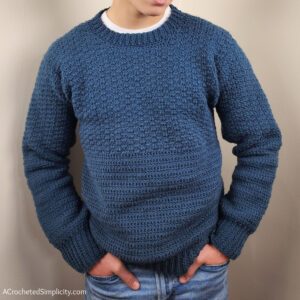 Free Crochet Sweater Pattern - Men's Split Level Pullover by A Crocheted Simplicity #freecrochetpattern #crochetformen #crochetpullover #crochetsweaterpattern #crochetmenssweater #crochetmenspullover #crochetcrewneck #crewnecksweaterpattern #handmadesweater